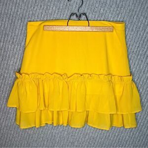 Revolve LPA Mini Two Tier Ruffle‎ Skirt Gold Yellow Womens Size Large